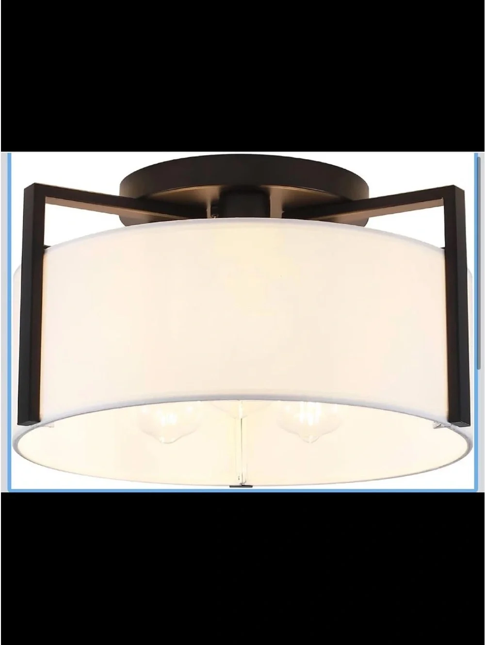3-Light Semi Flush Mount Ceiling Light - Modern Black Drum Fixture - New in Box